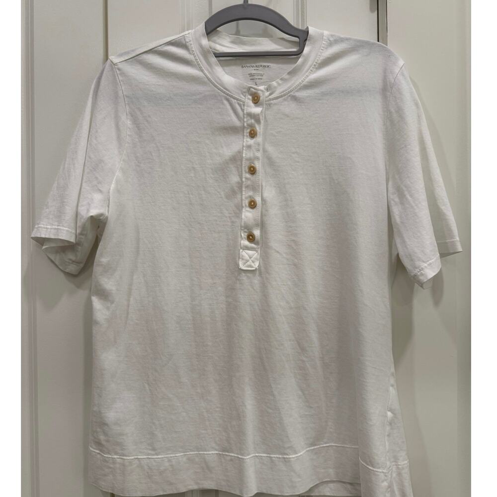 Men L Banana Republic Authentic Supima Cotton Henley shirt short sleeve organic